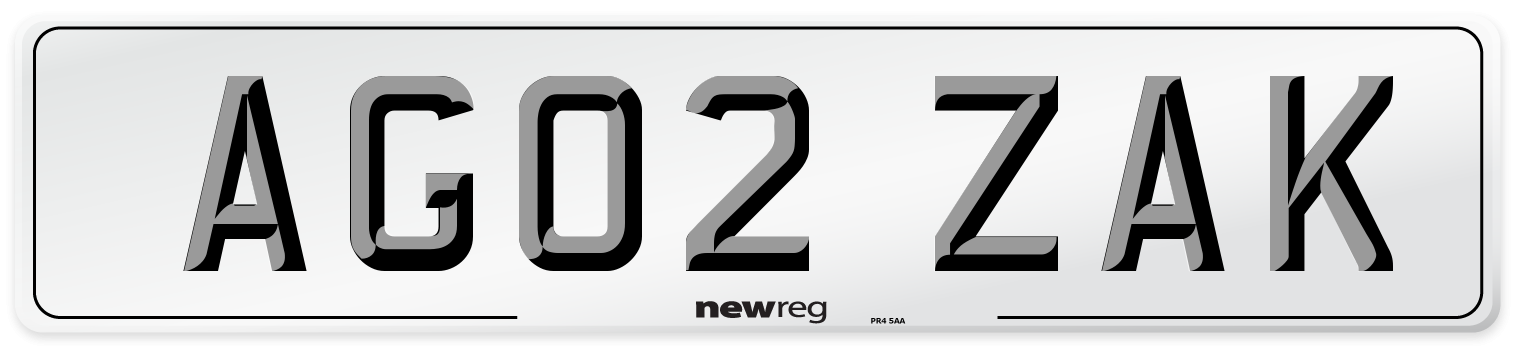 AG02 ZAK Number Plate from New Reg